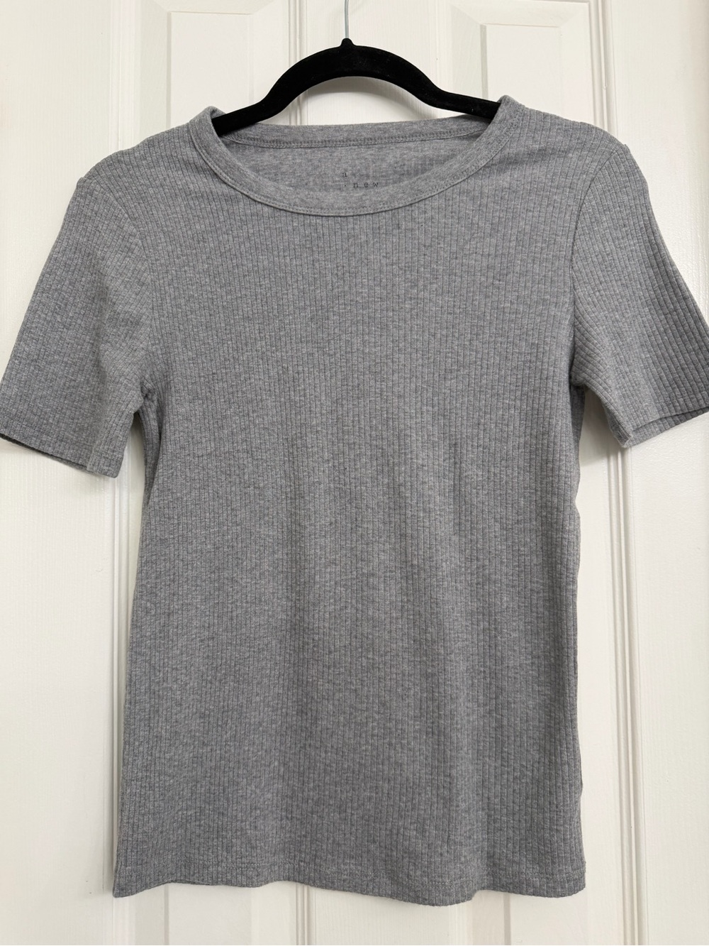 A New Day Ribbed Short Sleeve Top - Gray Size Small Cotton Gray